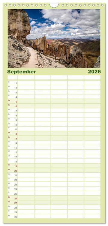 Produktbild: Familienplaner 2026 - Palccoyo - Der neue Rainbow Mountain in Peru mit 5 Spalten (Wandkalender, 21 x 45 cm) CALVENDO