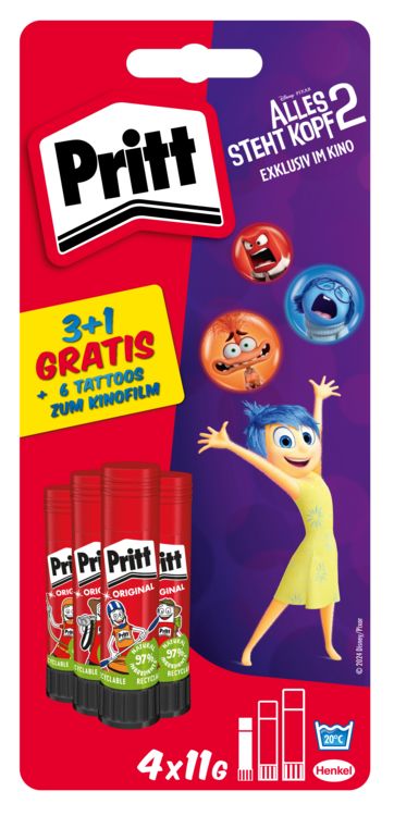 Produktbild: Pritt Kleben Pritt Klebestift Alles steht Kopf 2, 4x11g Klebestiften u. 6 Alles steht Kopf 2 Tattoos