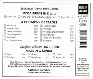 Produktbild: Roth, H: Missa Brevis in D/A Ceremony of Carols/Messe in G