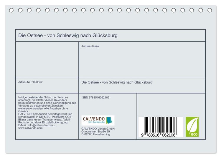 Produktbild: Die Ostsee - von Schleswig nach Gl&uuml;cksburg (Tischkalender 2026 DIN A5 quer), CALVENDO Monatskalender
