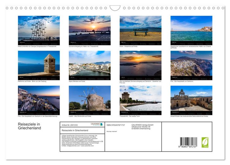 Produktbild: Reiseziele in Griechenland (Wandkalender 2026 DIN A3 quer), CALVENDO Monatskalender