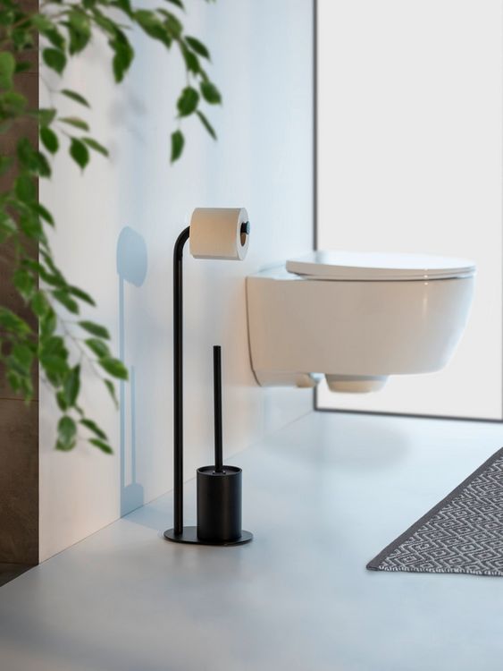Produktbild: Stand WC-Garnitur Mod. Levante, schwarz, Stahl, 23x63x17 cm, rostfrei und freistehend