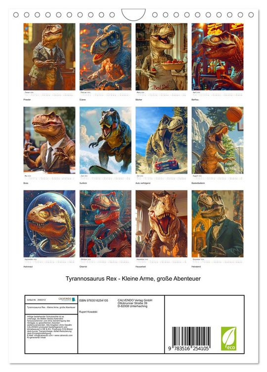 Produktbild: Tyrannosaurus Rex - Kleine Arme, gro&szlig;e Abenteuer (Wandkalender 2026 DIN A4 hoch), CALVENDO Monatskalender