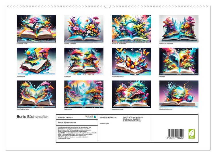 Produktbild: Bunte B&uuml;cherseiten (hochwertiger Premium Wandkalender 2026 DIN A2 quer), Kunstdruck in Hochglanz