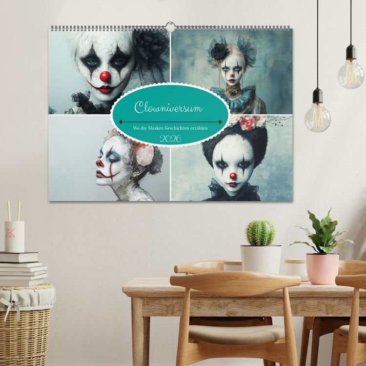 Produktbild: Clowniversum - Wo die Masken Geschichten erz&auml;hlen (Wandkalender 2026 DIN A2 quer), CALVENDO Monatskalender