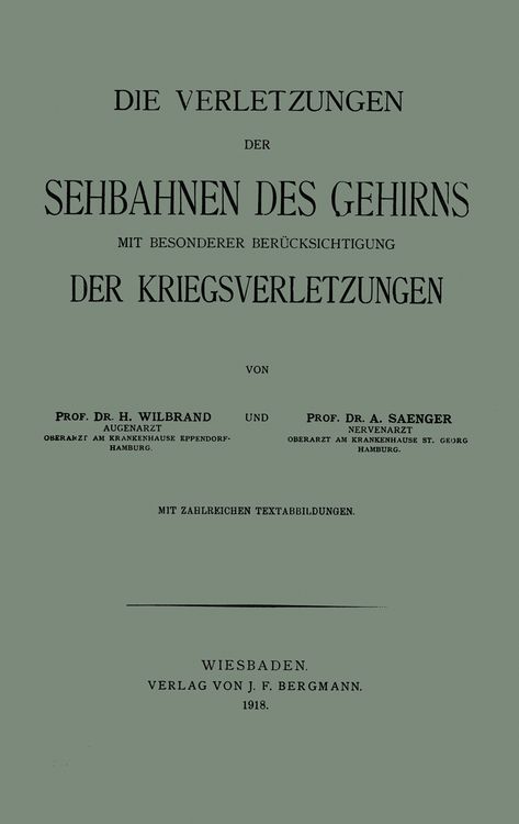 Produktbild: Die Verletzungen der Sehbahnen des Gehirns mit Besonderer Ber&uuml;cksichtigung der Kriegsverletzungen