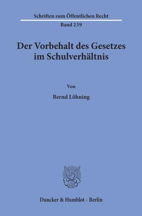 Produktbild: Der Vorbehalt des Gesetzes im Schulverh&auml;ltnis.