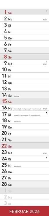Produktbild: Streifenplaner ROT 2026 - Streifenkalender - Wandplaner - Küchen-Kalender - 11,3x49,5