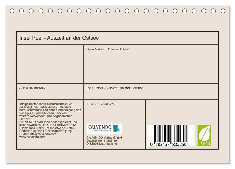 Produktbild: Insel Poel - Auszeit an der Ostsee (Tischkalender 2026 DIN A5 quer), CALVENDO Monatskalender