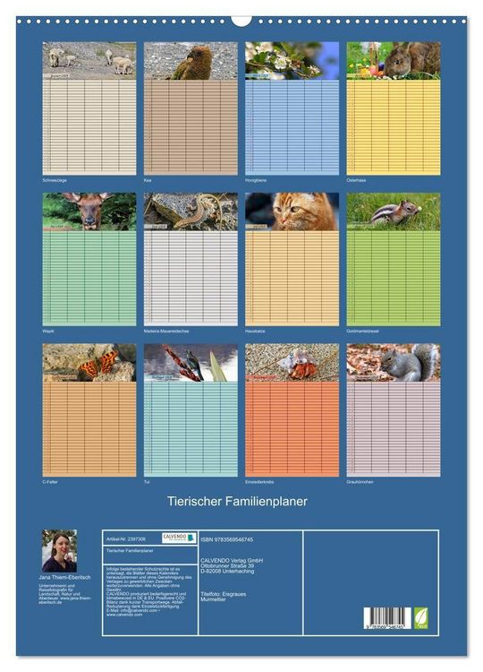 Produktbild: Tierischer Familienplaner (Wandkalender 2027 DIN A2 hoch), CALVENDO Monatskalender