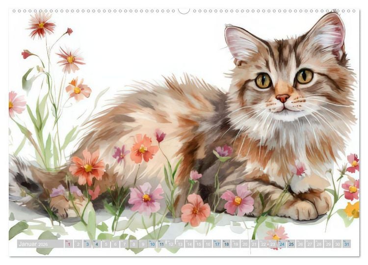 Produktbild: Katzensymphonie in Aquarell (Wandkalender 2026 DIN A2 quer), CALVENDO Monatskalender