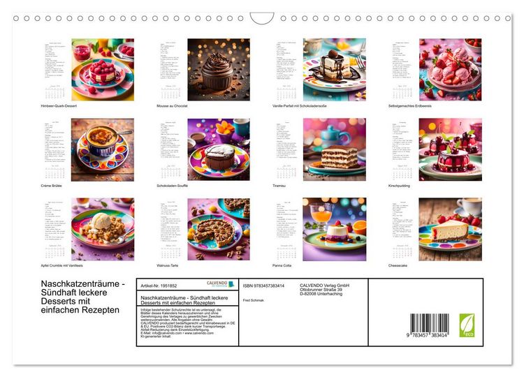 Produktbild: Naschkatzentr&auml;ume - S&uuml;ndhaft leckere Desserts mit einfachen Rezepten (Wandkalender 2026 DIN A3 quer), CALVENDO Monatskalender