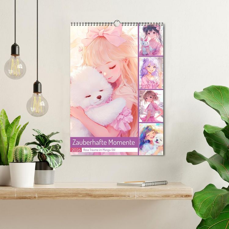 Produktbild: Zauberhafte Momente. Rosa Tr&auml;ume im Manga-Stil (Wandkalender 2026 DIN A3 hoch), CALVENDO Monatskalender