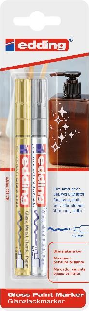 Produktbild: edding 751 Lackmarker medium, 2er Set gold/silber