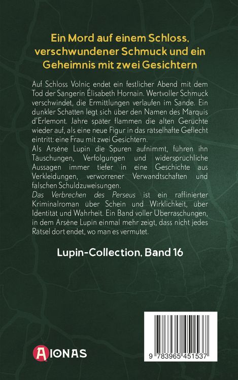 Produktbild: Ars&egrave;ne Lupin und das Verbrechen des Perseus. Detektivroman. Maurice Leblanc