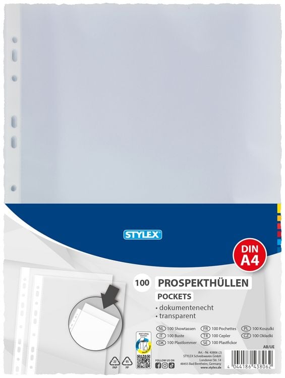 Produktbild: Stylex Prospekth&uuml;llen, DIN A4, 100 St&uuml;ck
