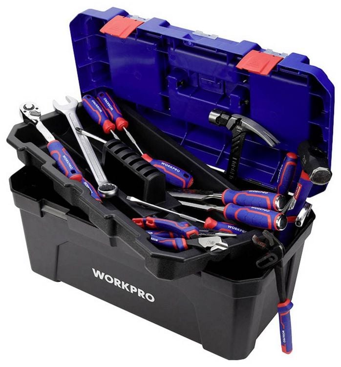 Produktbild: WorkPro WP283003 572 x 300 x 295mm Werkzeugkasten unbest&uuml;ckt Blau, Schwarz
