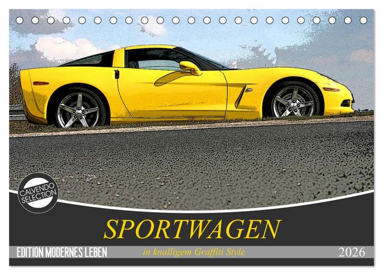 Produktbild: Sportwagen in knalligem Graffiti Style (Tischkalender 2026 DIN A5 quer), CALVENDO Monatskalender