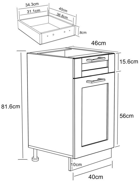 Produktbild: K&uuml;chenschrank 40 cm Unterschrank Schublade Colura