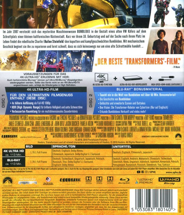 Produktbild: Bumblebee (4K Ultra HD) (+ Blu-ray 2D)