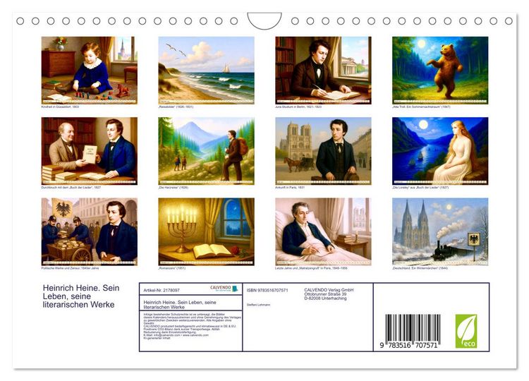 Produktbild: Heinrich Heine. Sein Leben, seine literarischen Werke (Wandkalender 2026 DIN A4 quer), CALVENDO Monatskalender