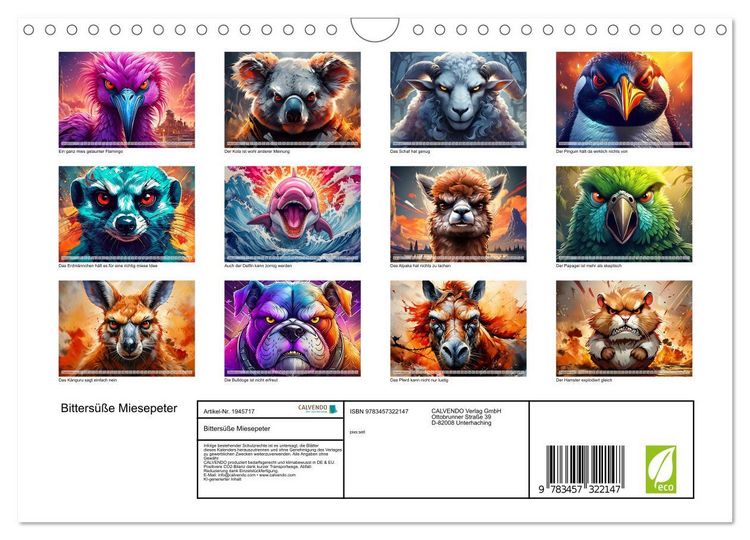Produktbild: Bitters&uuml;&szlig;e Miesepeter (Wandkalender 2026 DIN A4 quer), CALVENDO Monatskalender