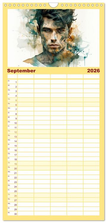 Produktbild: Familienplaner 2026 - Tattoo trifft Kunst mit 5 Spalten (Wandkalender, 21 x 45 cm) CALVENDO