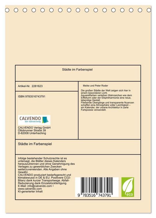 Produktbild: St&auml;dte im Farbenspiel (Tischkalender 2026 DIN A5 hoch), CALVENDO Monatskalender