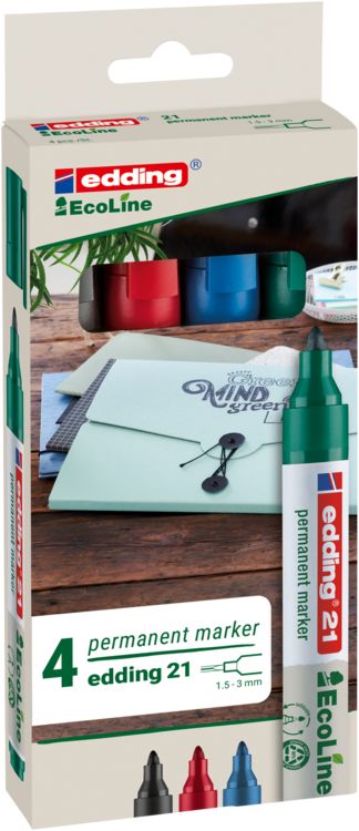 Produktbild: Edding Permamentmarker 21 Ecoline, 4er Set