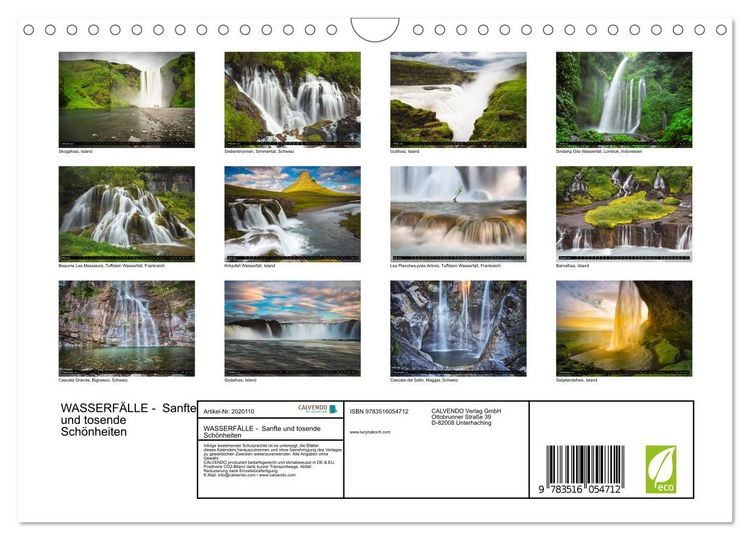 Produktbild: WASSERF&Auml;LLE - Sanfte und tosende Sch&ouml;nheiten (Wandkalender 2026 DIN A4 quer), CALVENDO Monatskalender