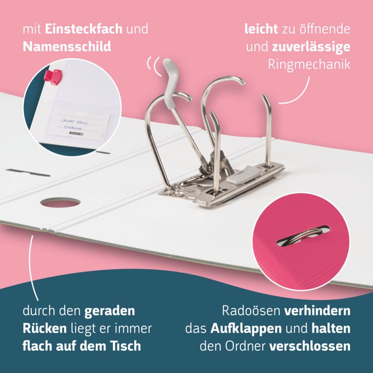 Produktbild: Brunnen Ordner &bdquo;WAVE&ldquo; Colour Code &brvbar; A4, 70 mm, Hebelmechanik mit gummiertem Griff, tulip