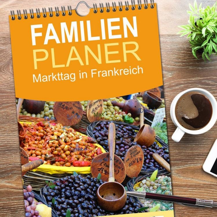 Produktbild: Familienplaner 2026 - Markttag in Frankreich mit 5 Spalten (Wandkalender, 21 x 45 cm) CALVENDO