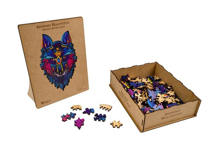 Produktbild: Artefakt Holzpuzzle 2 in 1 Wolf, 180 Teile, in Holzbox