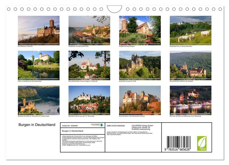 Produktbild: Burgen in Deutschland (Wandkalender 2026 DIN A4 quer), CALVENDO Monatskalender