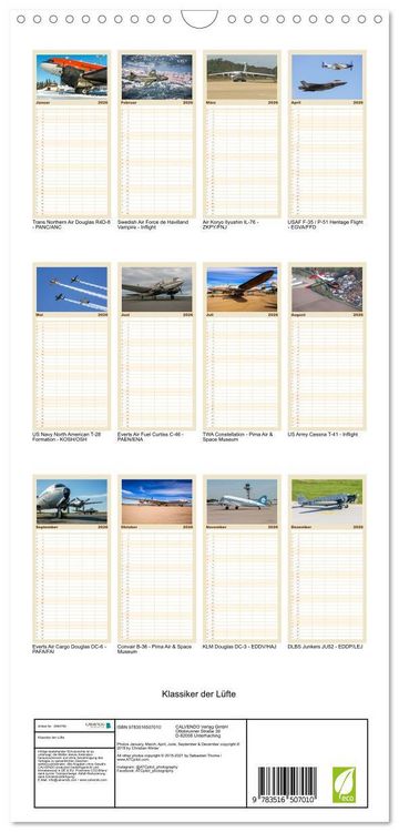 Produktbild: Familienplaner 2026 - Klassiker der L&uuml;fte mit 5 Spalten (Wandkalender, 21 x 45 cm) CALVENDO