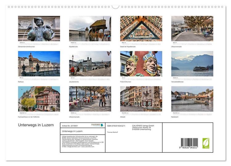 Produktbild: Unterwegs in Luzern (hochwertiger Premium Wandkalender 2026 DIN A2 quer), Kunstdruck in Hochglanz