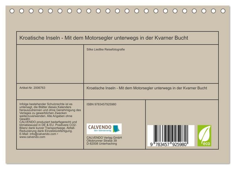 Produktbild: Kroatische Inseln - Mit dem Motorsegler unterwegs in der Kvarner Bucht (Tischkalender 2026 DIN A5 quer), CALVENDO Monatskalender