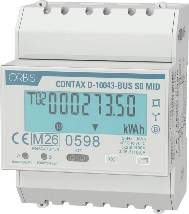 Produktbild: ORBIS Zeitschalttechnik kW-Z&auml;hler OB7010002 Wechselstromz&auml;hler digital 100 A MID-konform: Ja 1 St.