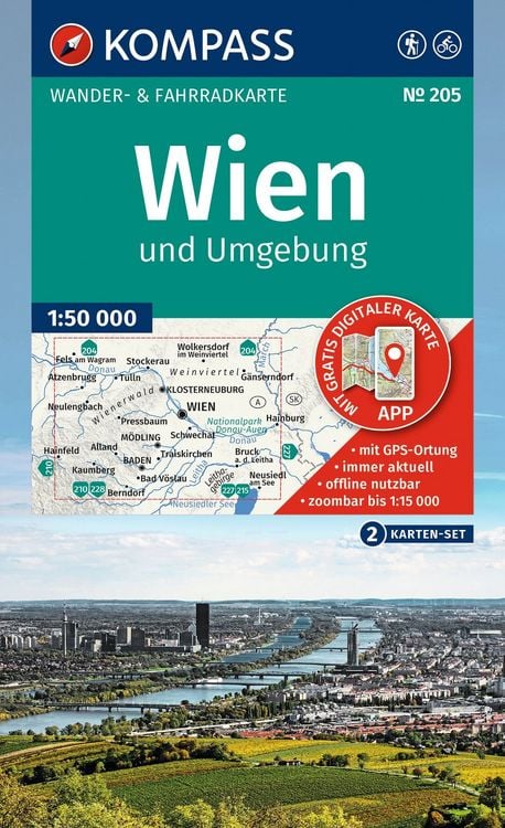 Produktbild: KOMPASS Wanderkarten-Set 205 Wien und Umgebung (2 Karten) 1:50.000