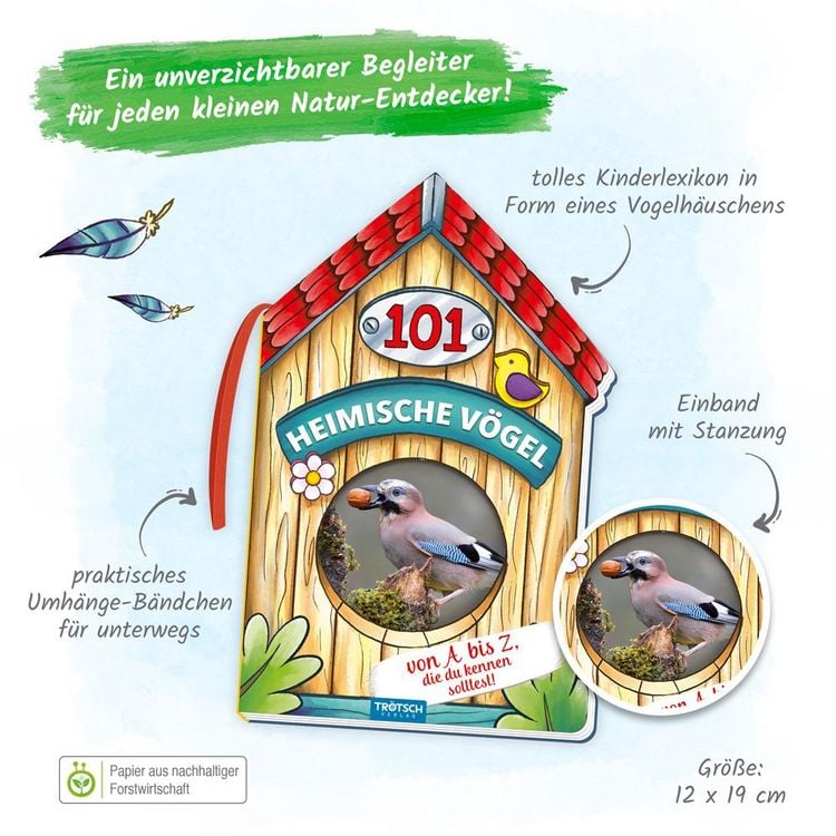 Produktbild: Tr&ouml;tsch Buch in Hausform 101 Heimische V&ouml;gel von A bis Z, die du kennen solltest