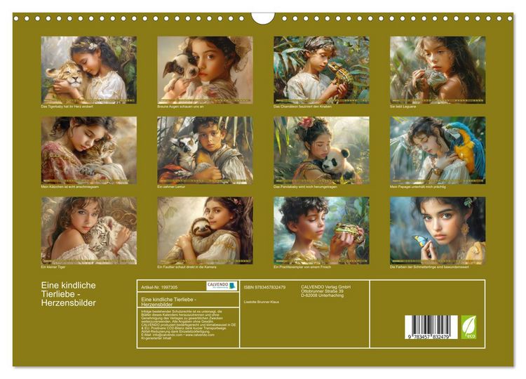 Produktbild: Eine kindliche Tierliebe - Herzensbilder (Wandkalender 2026 DIN A3 quer), CALVENDO Monatskalender