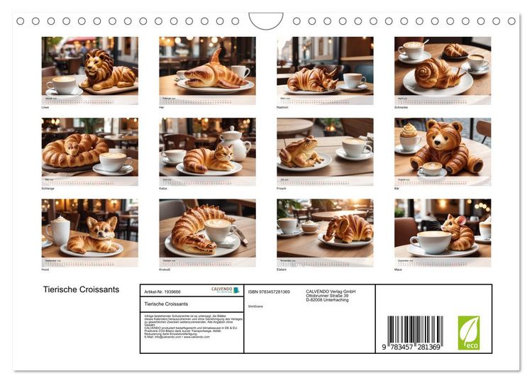 Produktbild: Tierische Croissants (Wandkalender 2026 DIN A4 quer), CALVENDO Monatskalender