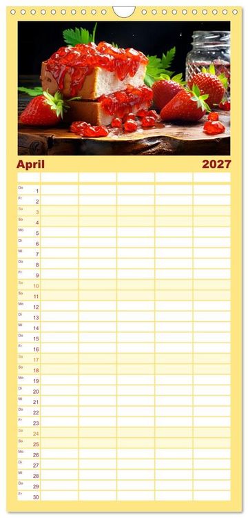 Produktbild: Familienplaner 2027 - Erdbeerzauber - Erdbeer-Schlemmereien mit Eis und Kuchen en masse! mit 5 Spalten (Wandkalender, 21 x 45 cm) CALVENDO