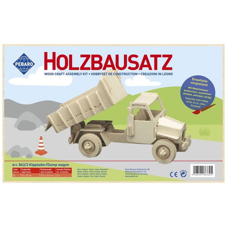 Produktbild: PEBARO 863/3 - Holzbausatz Kipplader, 73 Teile, Holzkonstruktion zum Zusammenstecken