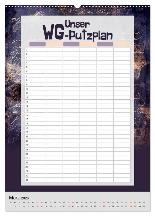 Produktbild: Gothic WG-Putzplan & Kalender 2026 (Wandkalender 2026 DIN A2 hoch), CALVENDO Monatskalender