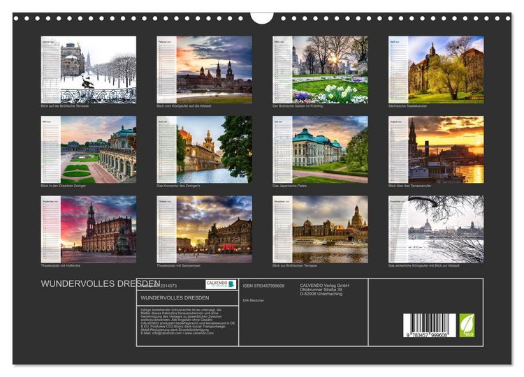 Produktbild: WUNDERVOLLES DRESDEN (Wandkalender 2026 DIN A3 quer), CALVENDO Monatskalender
