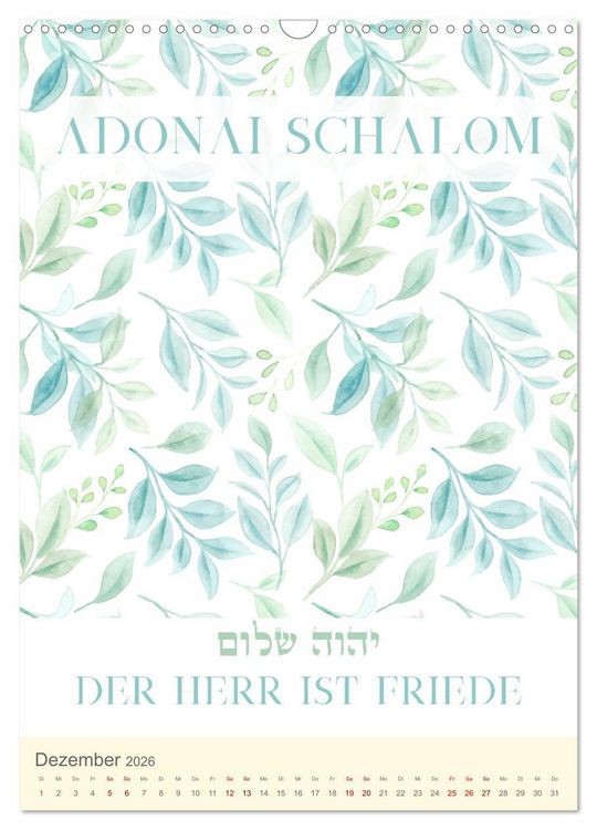 Produktbild: Hebr&auml;ische Namen Gottes aus der Torah (Wandkalender 2026 DIN A3 hoch), CALVENDO Monatskalender