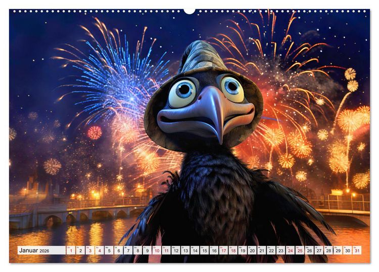 Produktbild: Abenteuer mit Cedric - Lustige Kr&auml;he auf Reisen durch die Welt (Wandkalender 2026 DIN A2 quer), CALVENDO Monatskalender