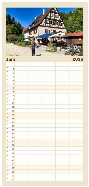Produktbild: Familienplaner 2026 - B&ouml;blingen und Sch&ouml;nbuch mit 5 Spalten (Wandkalender, 21 x 45 cm) CALVENDO