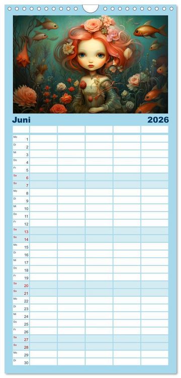 Produktbild: Familienplaner 2026 - Zauberhafte Meerjungfrauen. Liebliche Illustrationen mit 5 Spalten (Wandkalender, 21 x 45 cm) CALVENDO